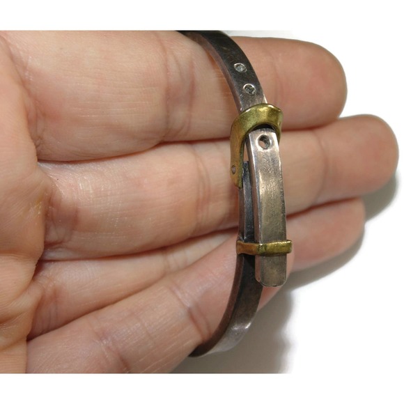 Vintage Estate Mexico MEX Solid Sterling Silver Belt Bangle Cuff Bracelet - Picture 2 of 4